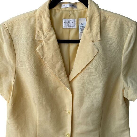 Emma James Petite Vintage Yellow Linen Blend Lace Crochet Sleeve Blazer Jacket 1 - Picture 6 of 10